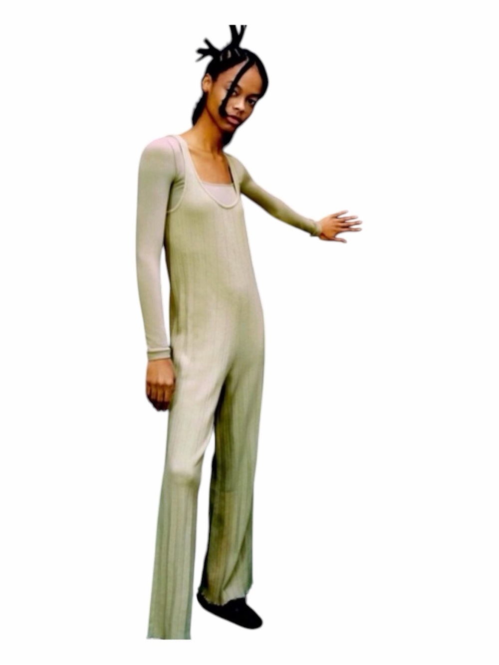 Zara Ribbed Scoop Neck Sleeveless Jumpsuit in Celery